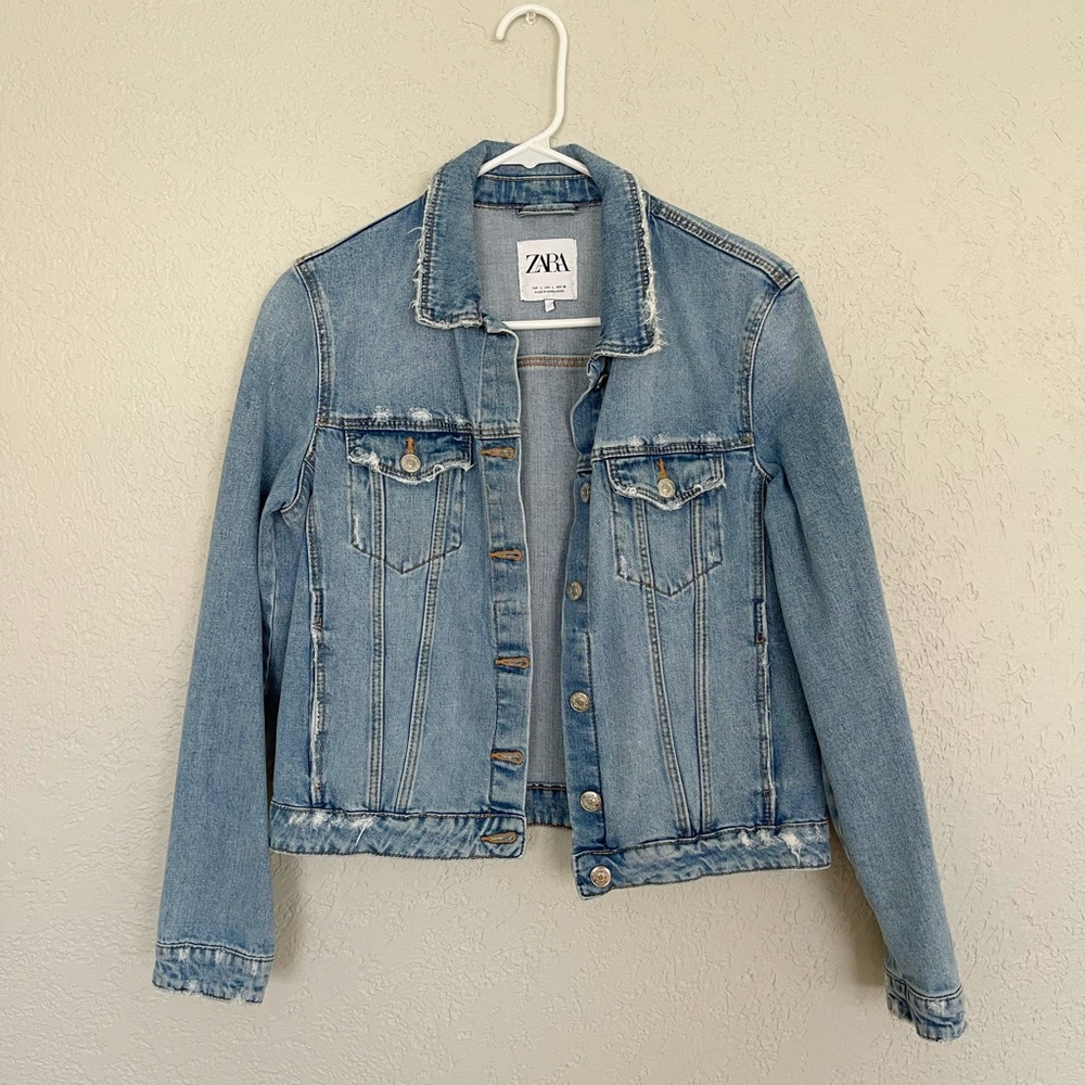 Zara | Distressed Fitted Crop Jean Jacket